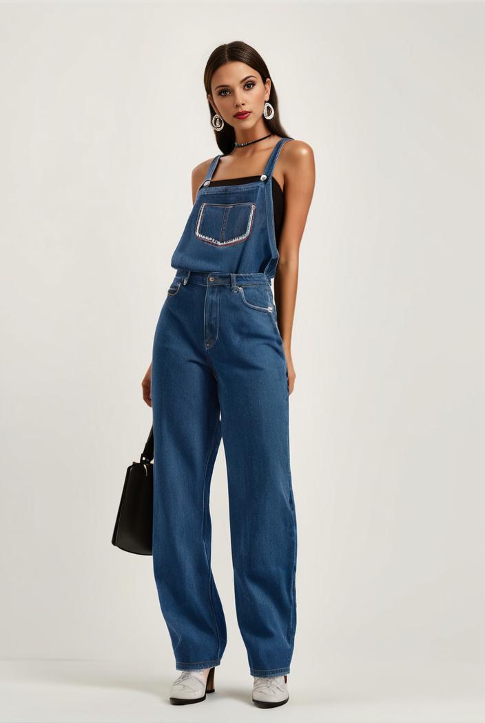 relaxed fit blue denim romper with slant pockets distressed denim coverall stylish women s denim outfit 120455