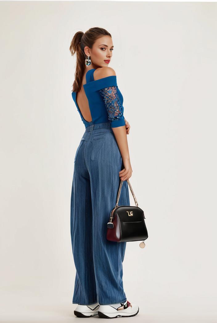 relaxed fit blue denim romper with slant pockets distressed denim coverall stylish women s denim outfit 120465