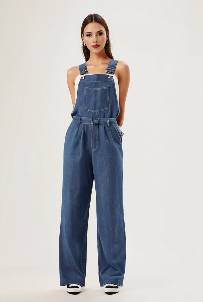 relaxed fit blue denim romper with slant pockets distressed denim coverall stylish women s denim outfit 120473