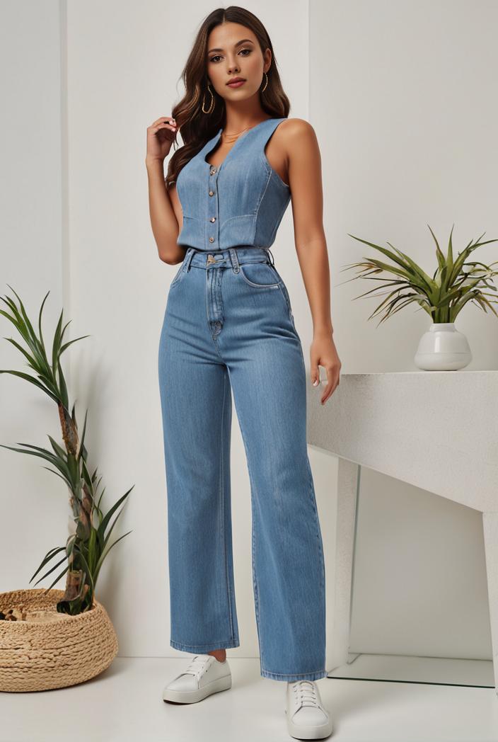 relaxed fit denim jumpsuit with slant pockets non elastic washed denim overalls women s denim apparel 120483
