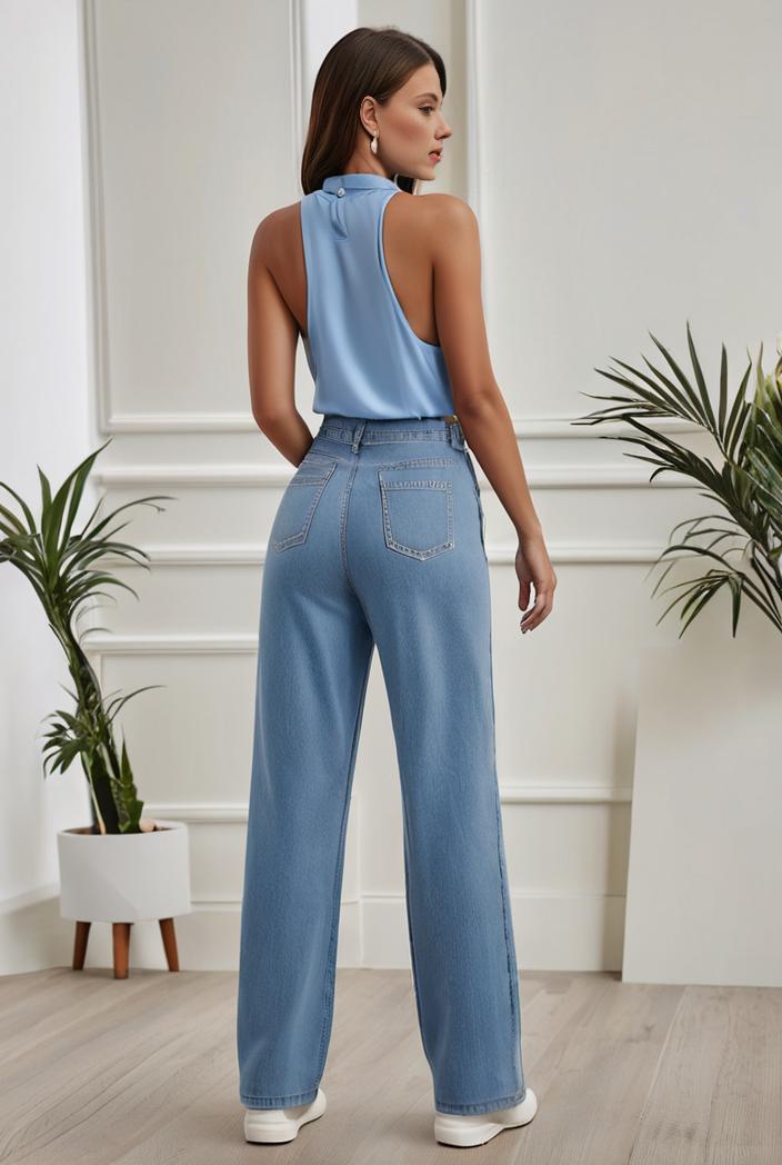 relaxed fit denim jumpsuit with slant pockets non elastic washed denim overalls women s denim apparel 120503