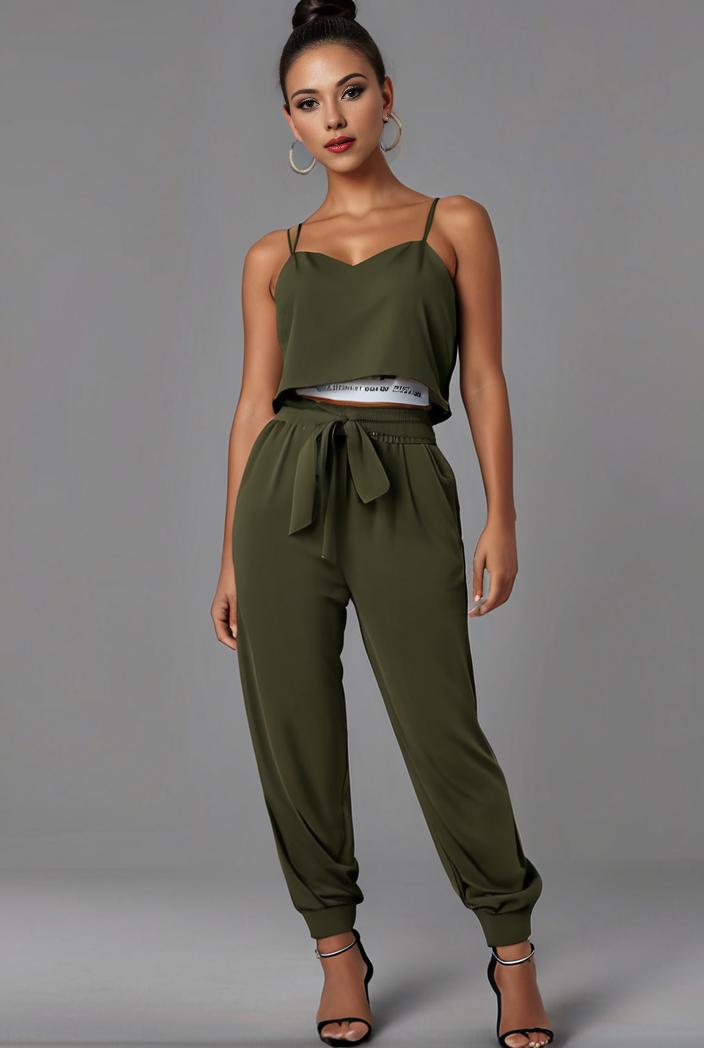 stylish sleeveless jumpsuit with tie waist and flap pockets for women 127818