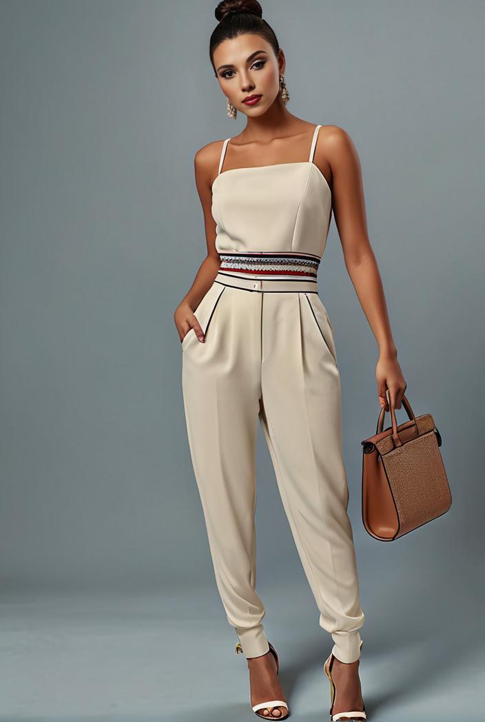 stylish sleeveless jumpsuit with tie waist and flap pockets for women 127823