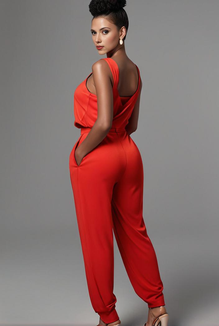 stylish sleeveless jumpsuit with tie waist and flap pockets for women 127829