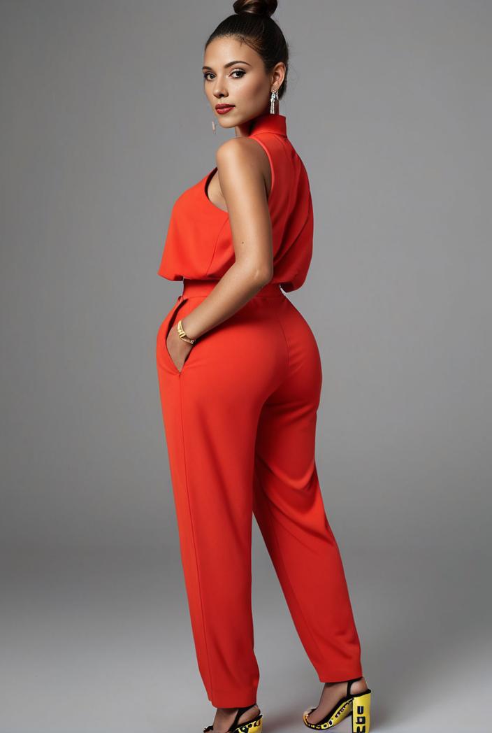 stylish sleeveless jumpsuit with tie waist and flap pockets for women 127832