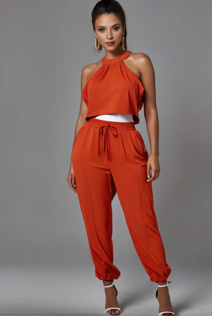 stylish sleeveless jumpsuit with tie waist and flap pockets for women 127866