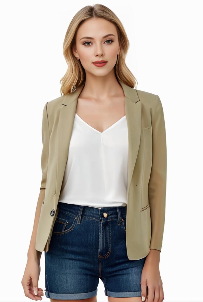 women s solid open front blazer with long sleeves for office wear 133093