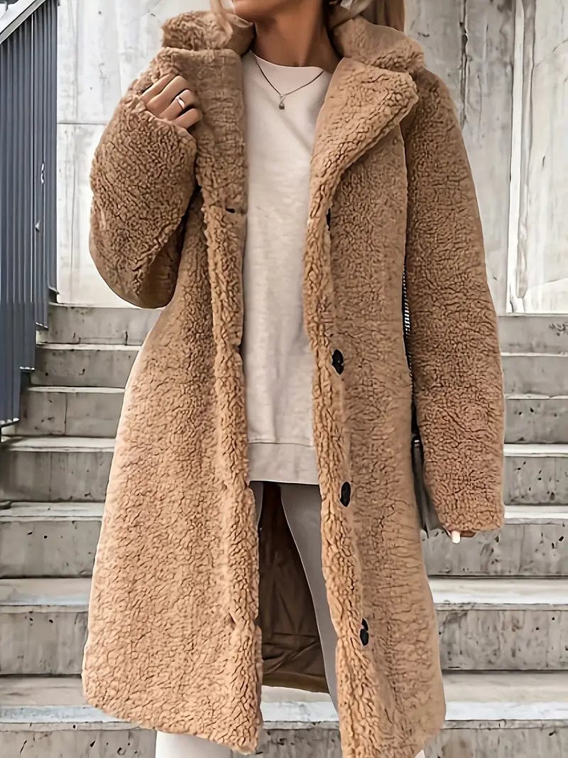 Stylish Teddy Jacket with Button Front Detail, Long Sleeves, Women's Outerwear