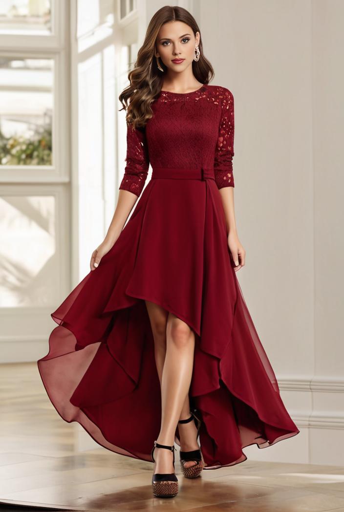 3 4 sleeve sheer sequin stripe high low hem evening dress 129769