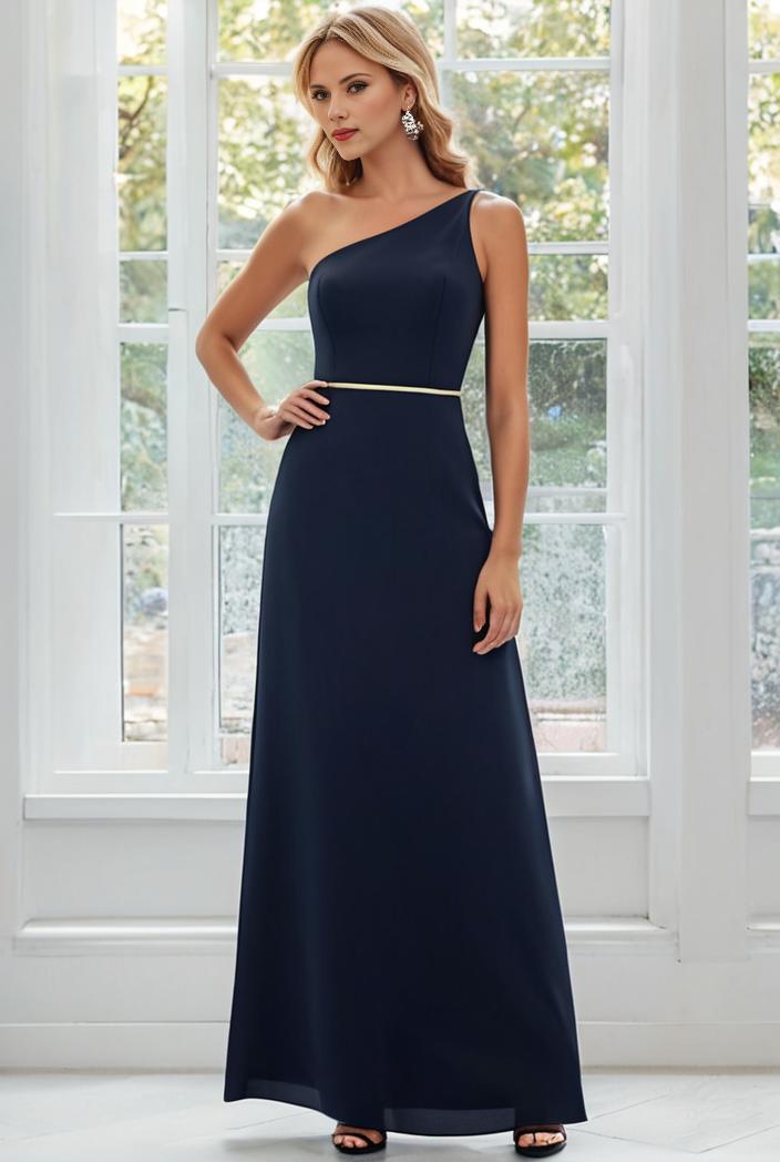 flowy chiffon one shoulder with three straps bridesmaid dress 142282