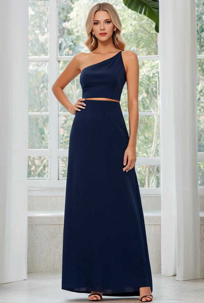 flowy chiffon one shoulder with three straps bridesmaid dress 142285