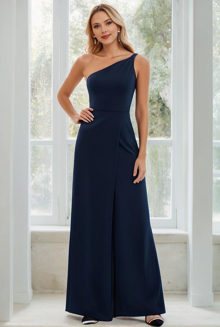 flowy chiffon one shoulder with three straps bridesmaid dress 142286