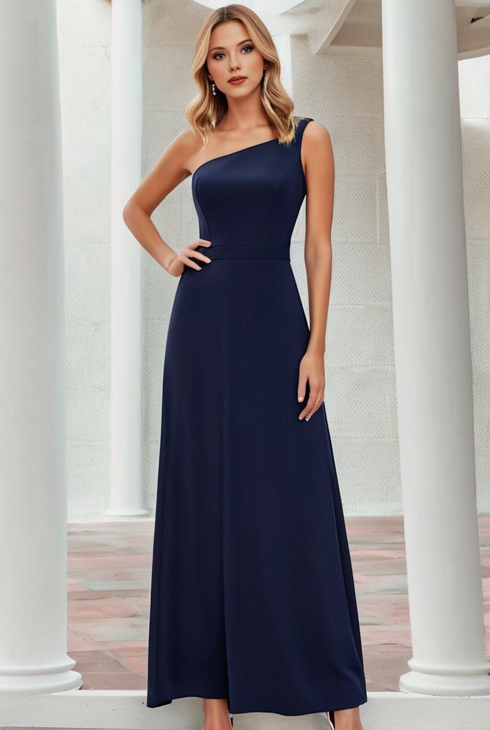 flowy chiffon one shoulder with three straps bridesmaid dress 142288