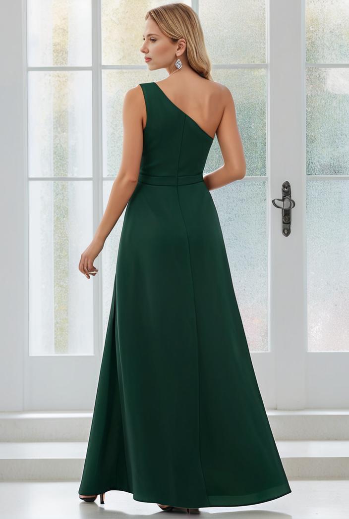 flowy chiffon one shoulder with three straps bridesmaid dress 142290
