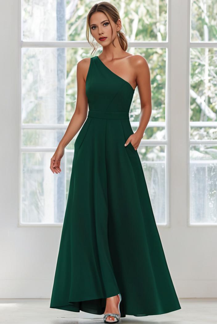 flowy chiffon one shoulder with three straps bridesmaid dress 142292