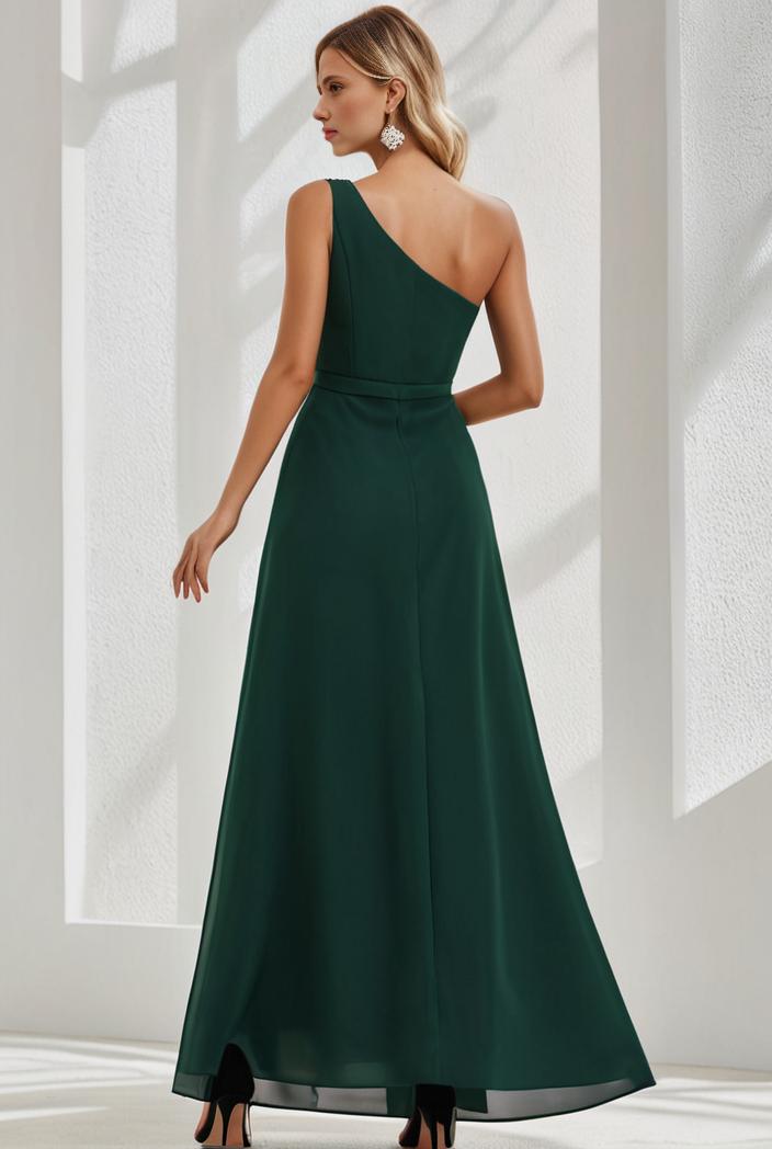 flowy chiffon one shoulder with three straps bridesmaid dress 142295