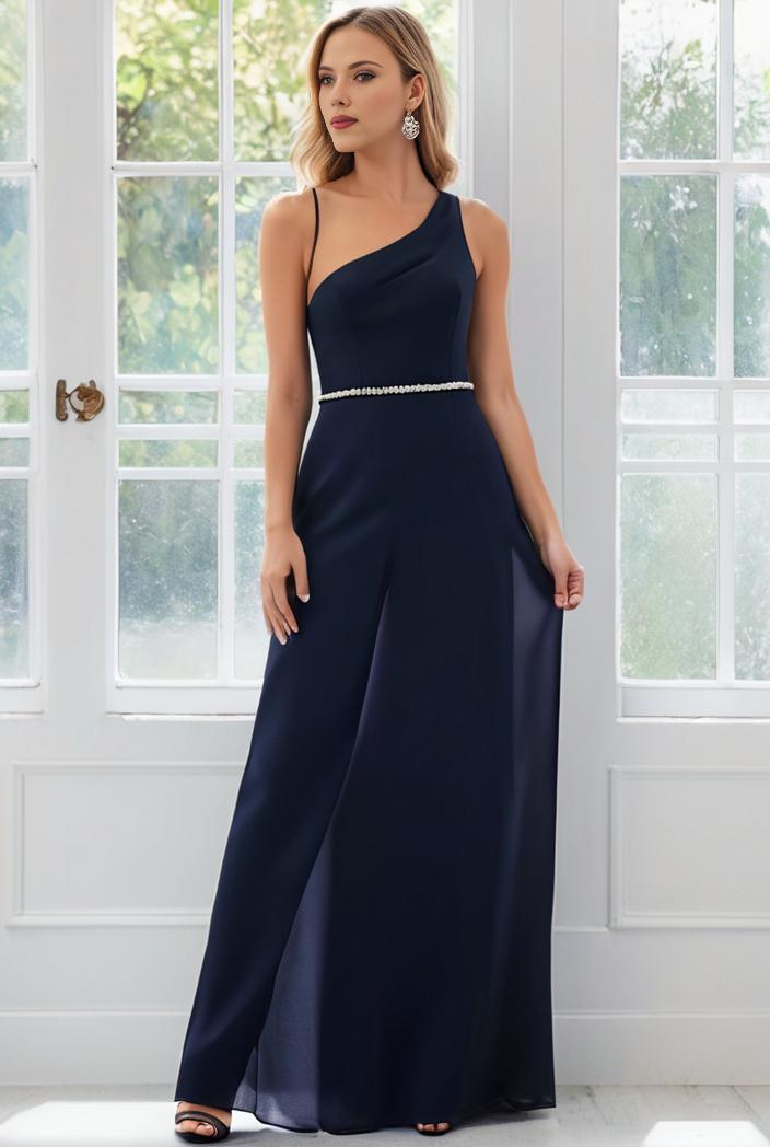 flowy chiffon one shoulder with three straps bridesmaid dress 142314