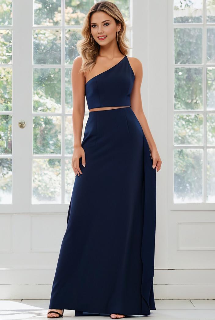 flowy chiffon one shoulder with three straps bridesmaid dress 142315