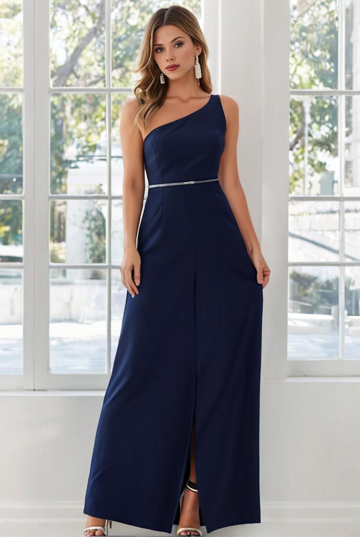 flowy chiffon one shoulder with three straps bridesmaid dress 142316