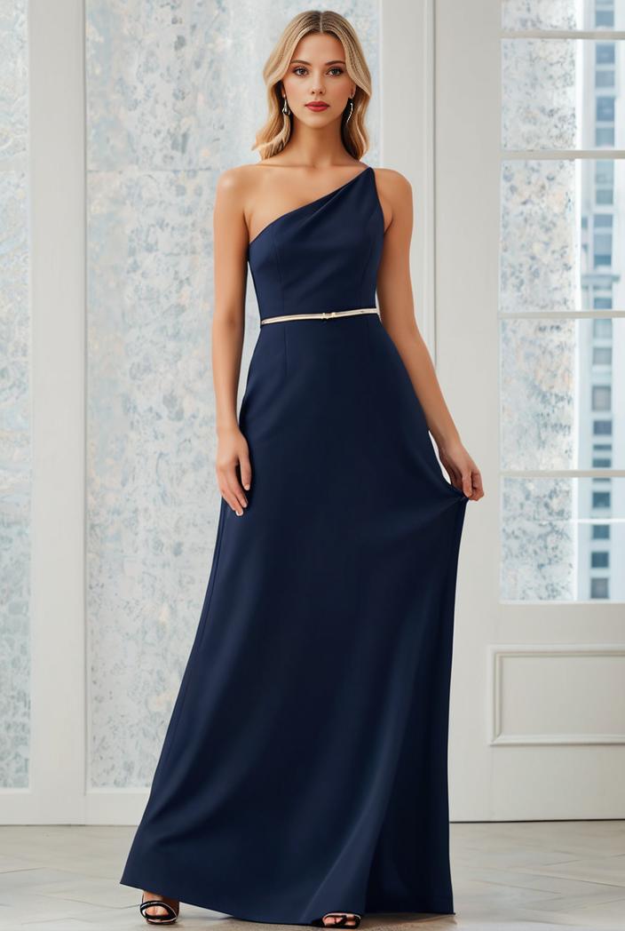 flowy chiffon one shoulder with three straps bridesmaid dress 142317