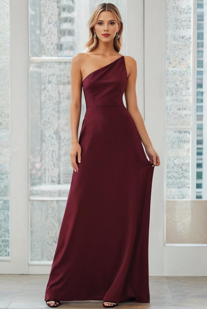 flowy chiffon one shoulder with three straps bridesmaid dress 142325