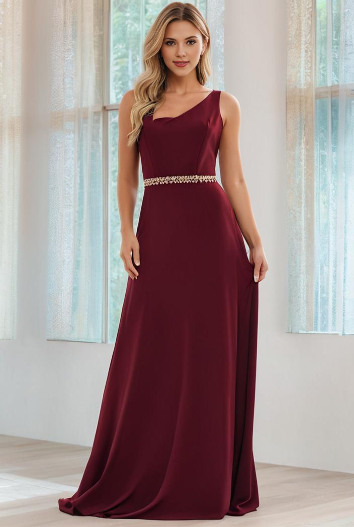 flowy chiffon one shoulder with three straps bridesmaid dress 142327
