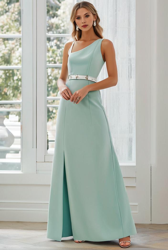 flowy chiffon one shoulder with three straps bridesmaid dress 142333