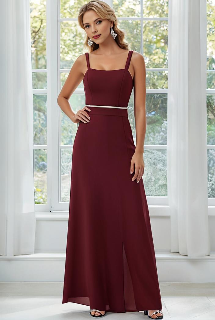 flowy chiffon one shoulder with three straps bridesmaid dress 142338