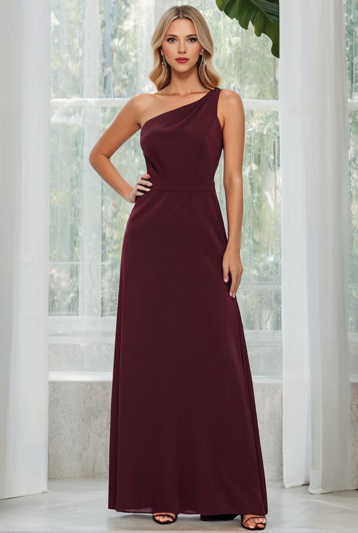 flowy chiffon one shoulder with three straps bridesmaid dress 142341