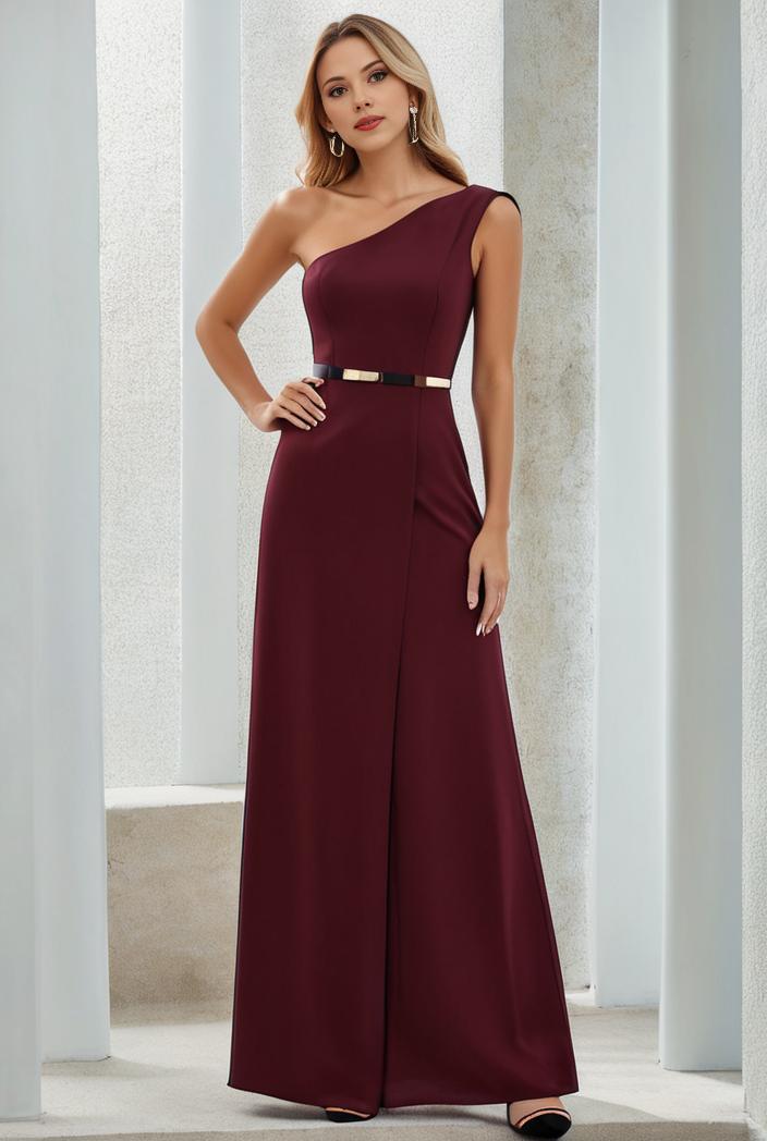 flowy chiffon one shoulder with three straps bridesmaid dress 142342