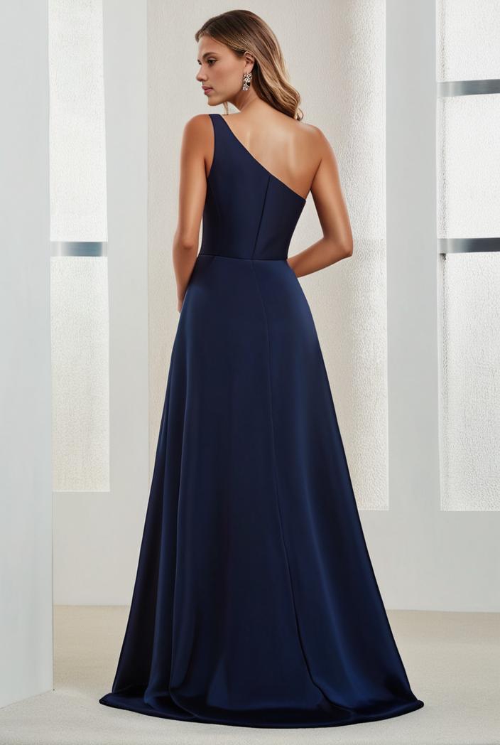 flowy chiffon one shoulder with three straps bridesmaid dress 142345