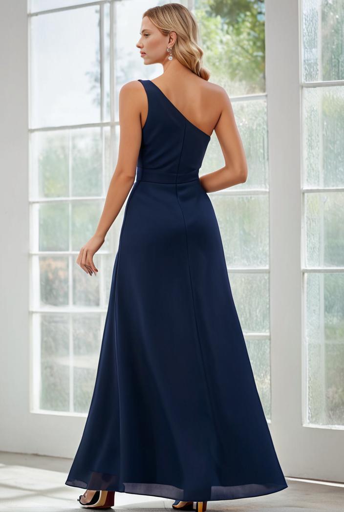 flowy chiffon one shoulder with three straps bridesmaid dress 142349