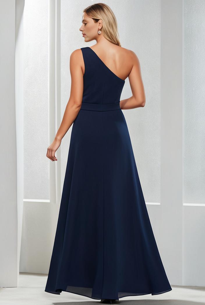 flowy chiffon one shoulder with three straps bridesmaid dress 142350