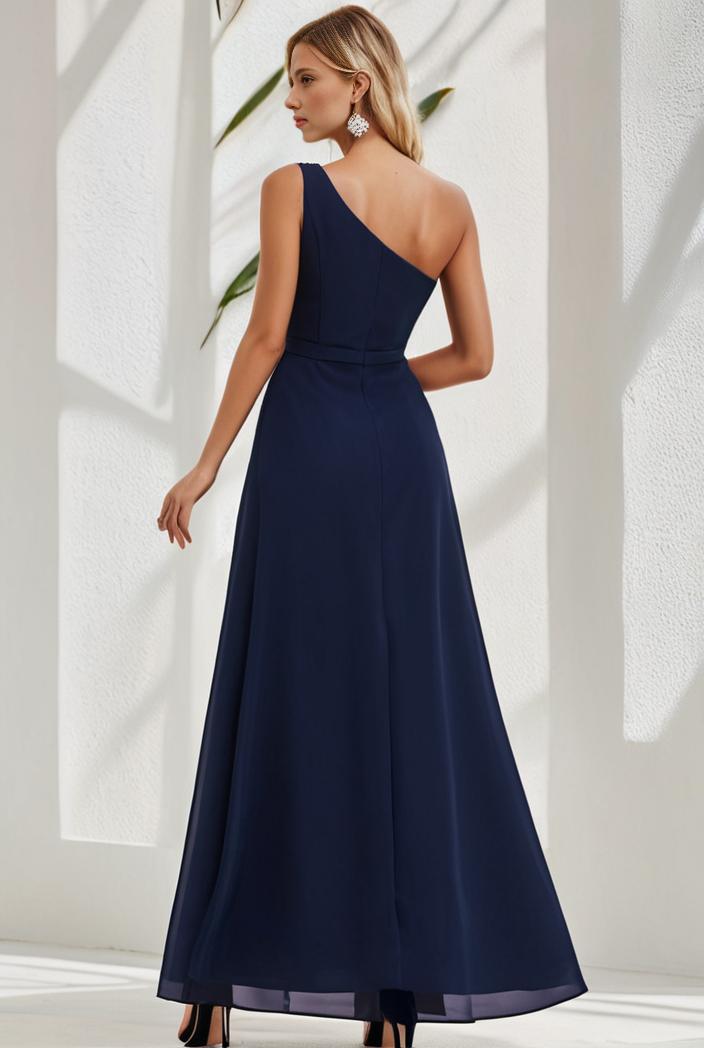 flowy chiffon one shoulder with three straps bridesmaid dress 142351
