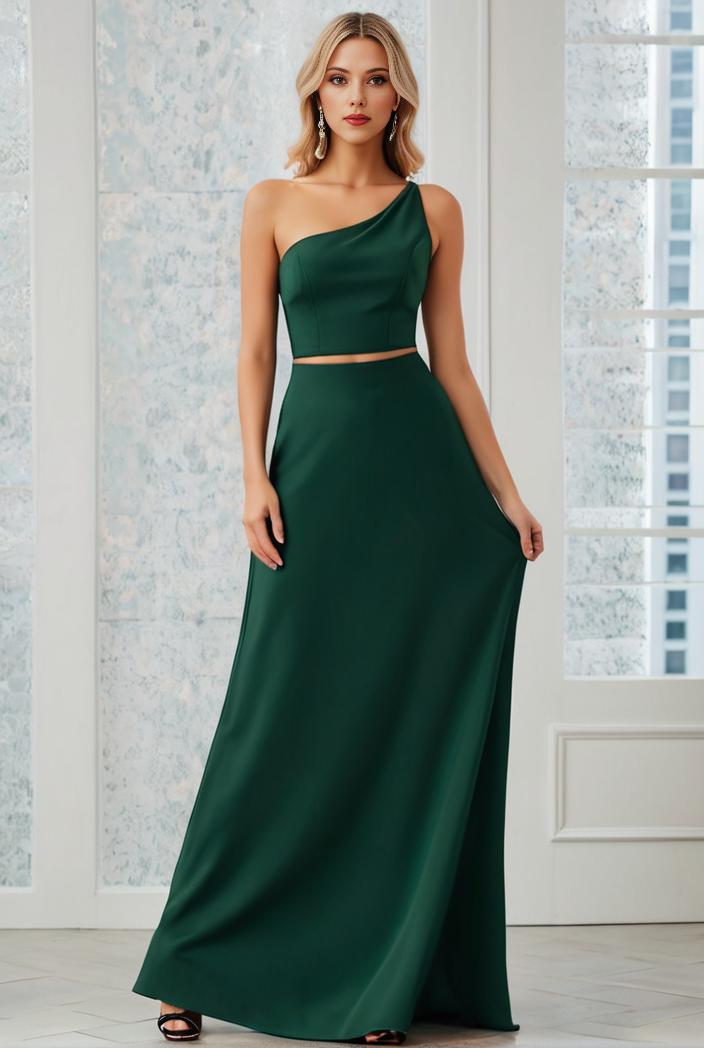 flowy chiffon one shoulder with three straps bridesmaid dress 142357
