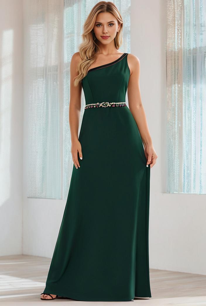 flowy chiffon one shoulder with three straps bridesmaid dress 142359