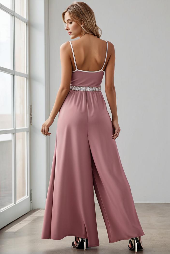 pleated v neck spaghetti strap high slit bridesmaid dress 148498