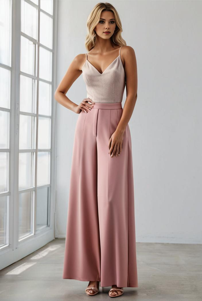 pleated v neck spaghetti strap high slit bridesmaid dress 148522