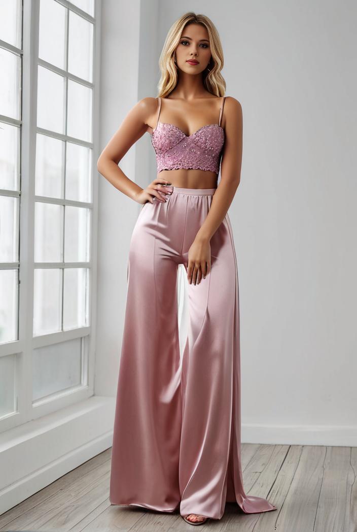 pleated v neck spaghetti strap high slit bridesmaid dress 148523