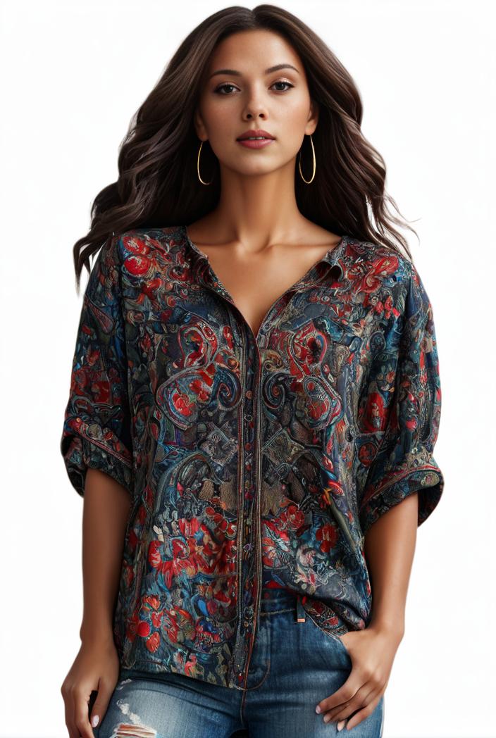 plus size boho top women s plus allover paisley print half sleeve v neck slight stretch top 148697