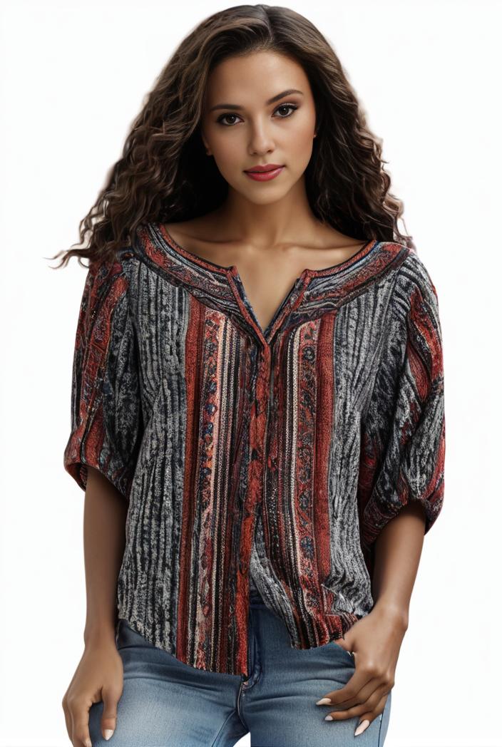 plus size boho top women s plus allover paisley print half sleeve v neck slight stretch top 148698