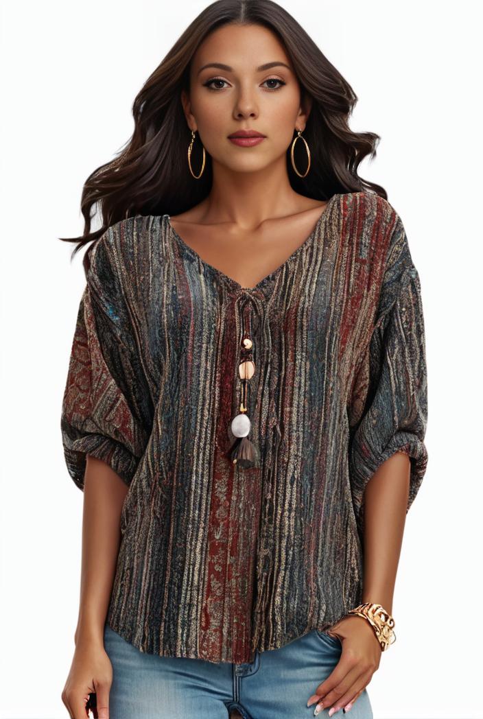 plus size boho top women s plus allover paisley print half sleeve v neck slight stretch top 148699