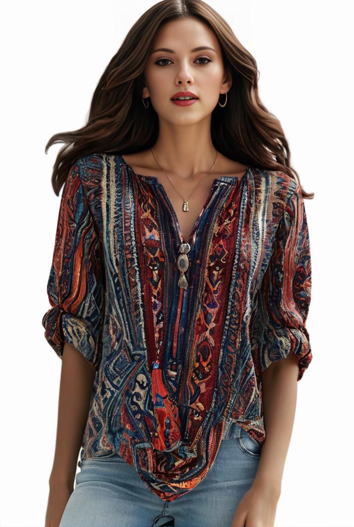 plus size boho top women s plus allover paisley print half sleeve v neck slight stretch top 148700