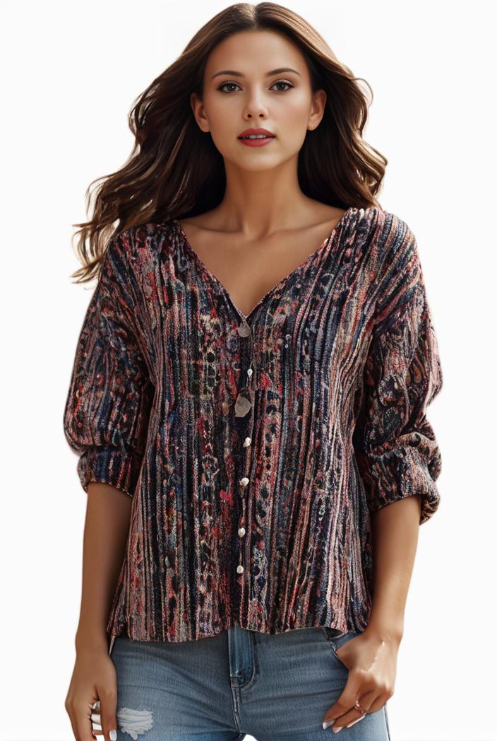 plus size boho top women s plus allover paisley print half sleeve v neck slight stretch top 148702