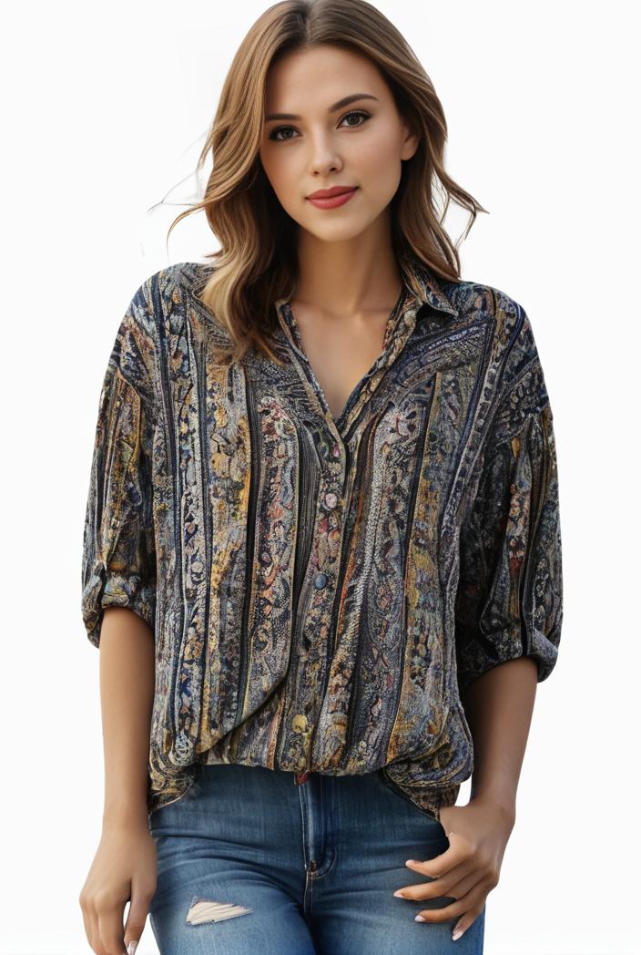 plus size boho top women s plus allover paisley print half sleeve v neck slight stretch top 148706