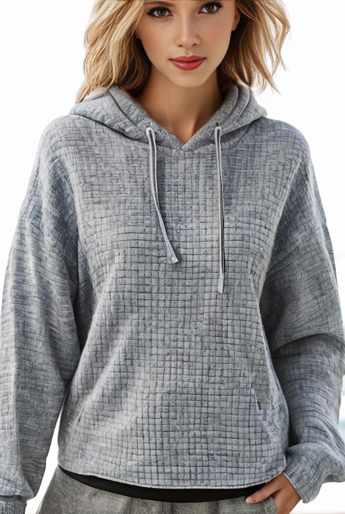 plus size casual sweatshirt women s plus solid waffle long sleeve drawstring hooded pullover sweatshirt with kangaroo pockets casual tops for fall winter women s clothing 149201