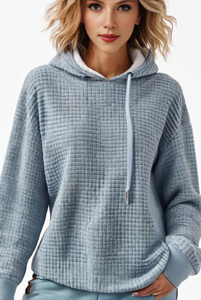 plus size casual sweatshirt women s plus solid waffle long sleeve drawstring hooded pullover sweatshirt with kangaroo pockets casual tops for fall winter women s clothing 149203