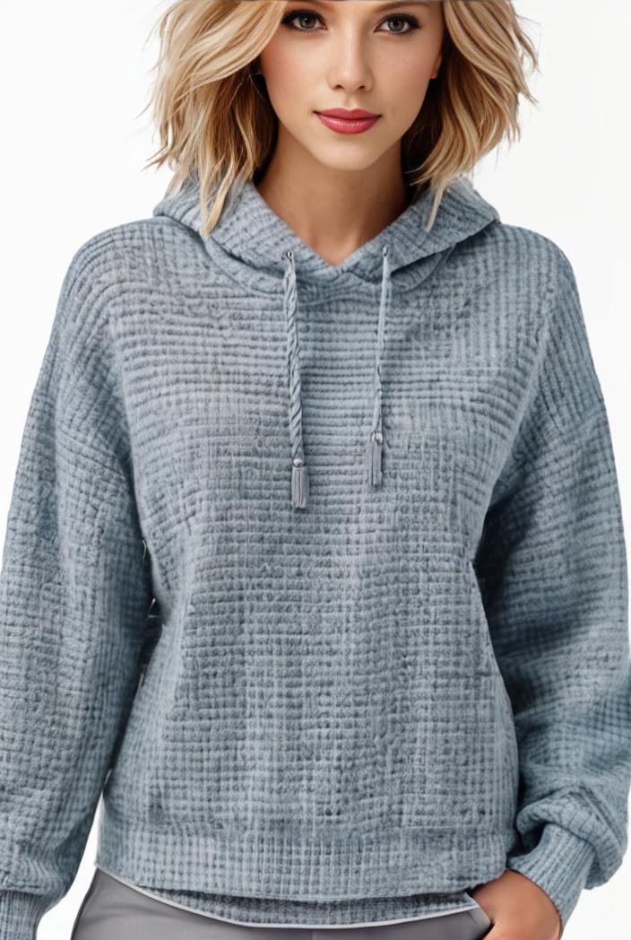 plus size casual sweatshirt women s plus solid waffle long sleeve drawstring hooded pullover sweatshirt with kangaroo pockets casual tops for fall winter women s clothing 149206