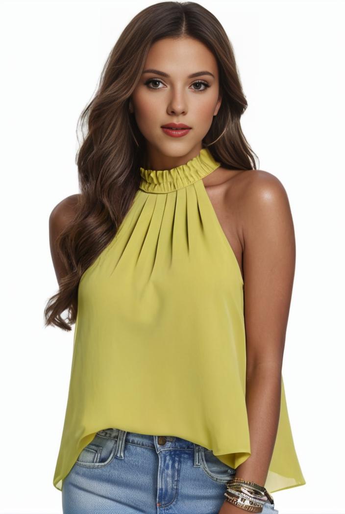 plus size elegant tank top women s plus solid halter neck tie back ruched tank top 100731