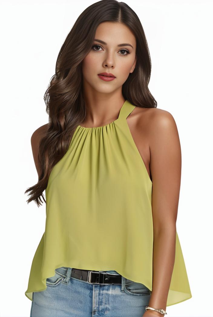 plus size elegant tank top women s plus solid halter neck tie back ruched tank top 100733
